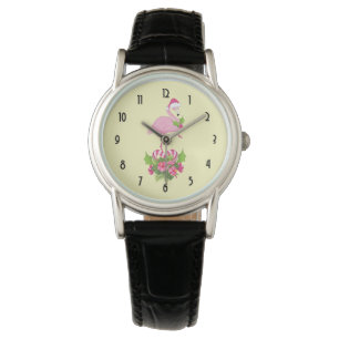 Montre Flamant rose rose à Santa Hat Noël Whimsical
