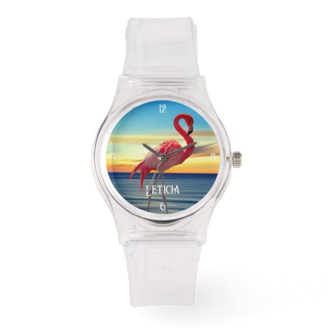 Montre Flamant rose rose et coucher de soleil (Recto)