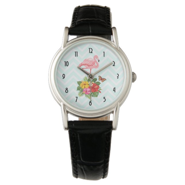 Montre Flamant rose rose & Hibiscus Tropical Fancy (devant)