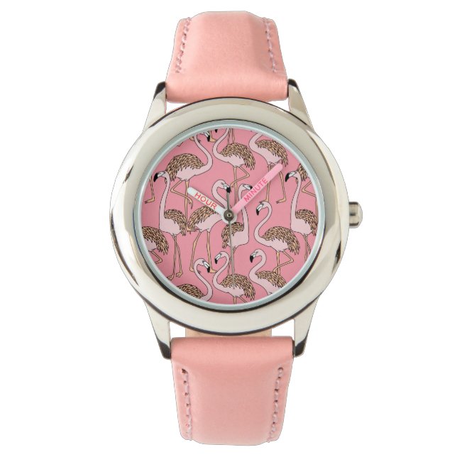 Montre Flamant rose rose Oiseau de plage tropical (devant)