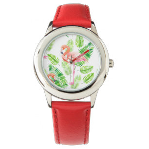 Montre Flamants roses et feuilles tropicaux