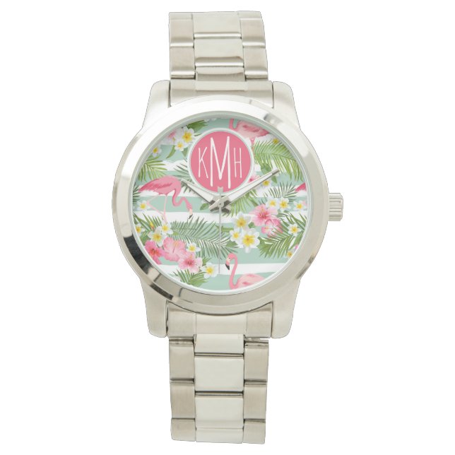 Montre Flamants roses Et Rayures | Monogramme (devant)