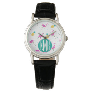 Montre Flamants roses néon   Monogramme