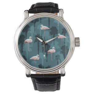 Montre Flamants roses Pastel En Turquoise