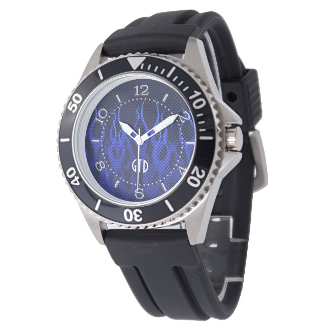 Montre Flammes Monogram Blue Racing sur impression de fib (Incliné)