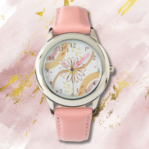 Montre Fleur botanique abstraite aquarelle et arc-en-ciel