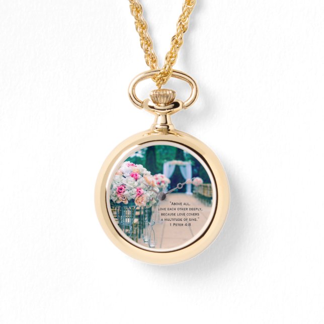 Montre Fleur Bouquet Amour et Mariage Aisle Bible Verse (Recto)