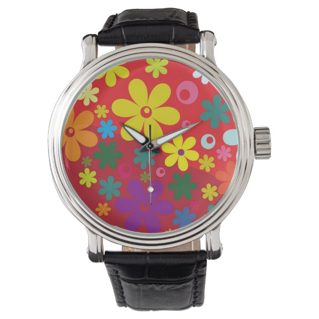 Montre Fleur colorée rouge (devant)