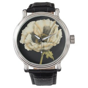 Montre Fleur crème de pavot sur l'arrière - plan noir