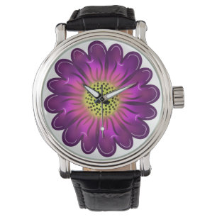 Montre Fleur de Dahlia Violet et Rose Néon Lumineux Perso