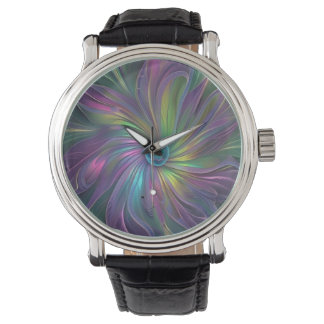 Montre Fleur de fantaisie colorée et brillante, art fract