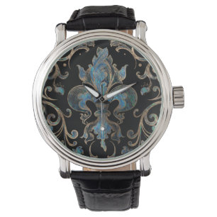 Montre Fleur de lis ornement Abalone Shell and Gold