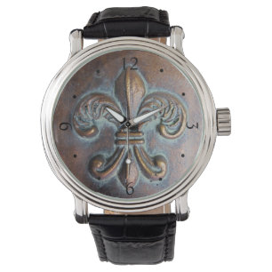 Montre Fleur De Lis, Revêtement De Cuivre Vieilli Imprimé