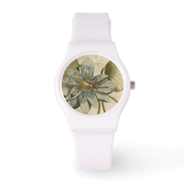Montre Fleur de Lotus Bleu sur Arrière - plan Tan avec éc (Recto)