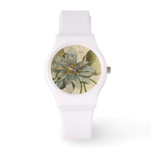 Montre Fleur de Lotus bleu sur l'arrière - plan bronzage