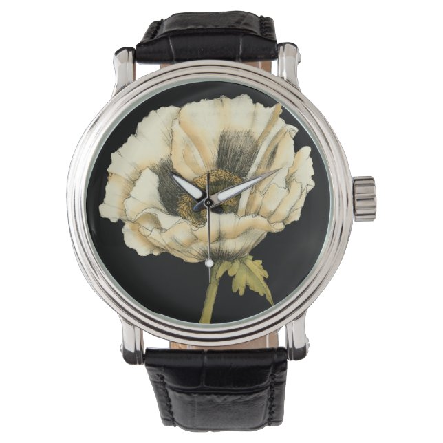 Montre Fleur de pavot à crème sur Arrière - plan noir (devant)