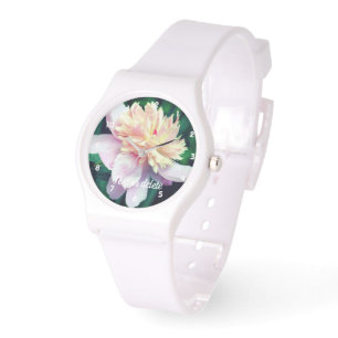 Montre Fleur de pivoine rose en fleurs personnalisée de p