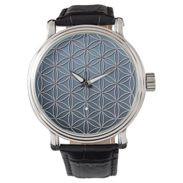 Montre Fleur de vie (Blume des Lebens) Bleu d'argent (devant)