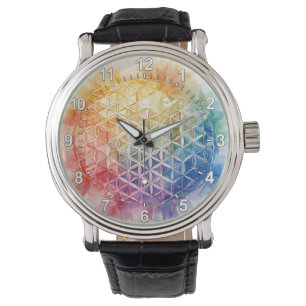 Montre Fleur de vie - Peinture aquarelle