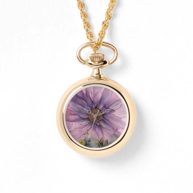 Montre fleur d'encre d'alcool rose et violet (Recto)