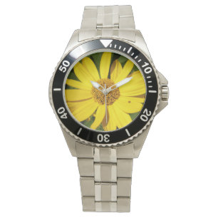 Montre Fleur jaune aux feuilles verts