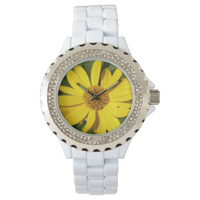 Montre Fleur jaune aux feuilles verts (devant)