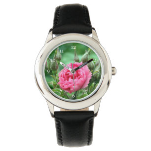 Montre fleur rose rose