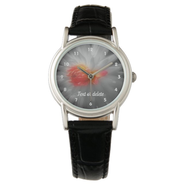 Montre Fleur Rouge Dahlia En Noir Et Blanc Personnalisé (devant)
