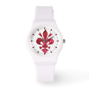 Montre FLEUR ROUGE DE LISE EN Héraldique Floral BLANC