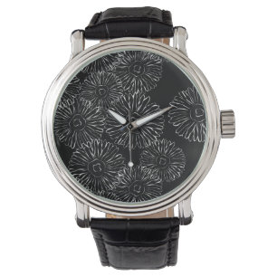 Montre Fleurs abstraites de printemps noir et blanc