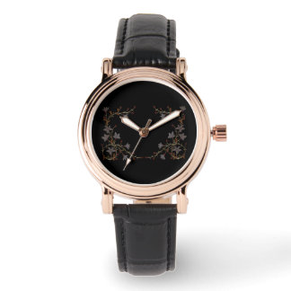 Montre Fleurs Art Déco sur fond noir