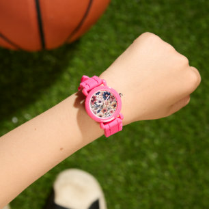 Montre Fleurs audacieuses et rose motif