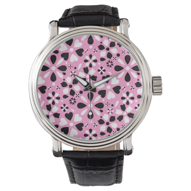 Montre Fleurs blanches noires mignonnes (devant)