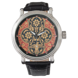 Montre FLEURS BLEU JAUNE ROUGE DAMASK AVEC DOVE Floral