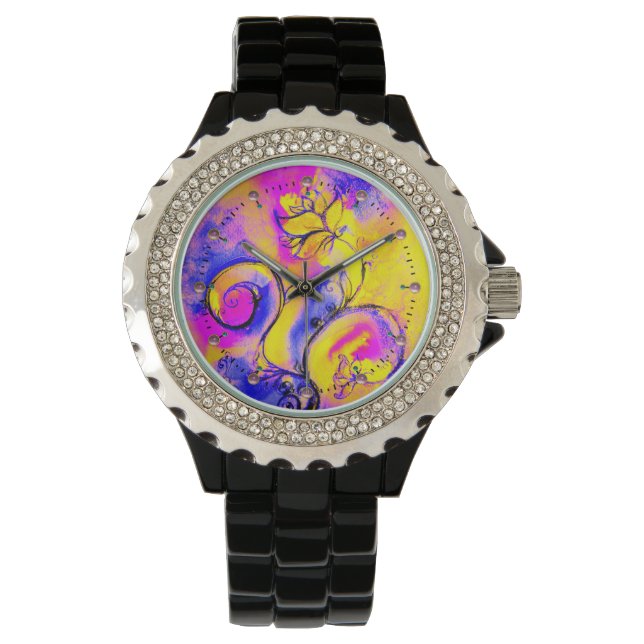 MONTRE FLEURS BLEU ROSE JAUNE BLANC (devant)