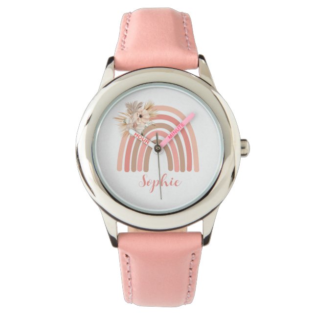 Montre Fleurs Boho séchées à la mode Arc-en-ciel rose (devant)