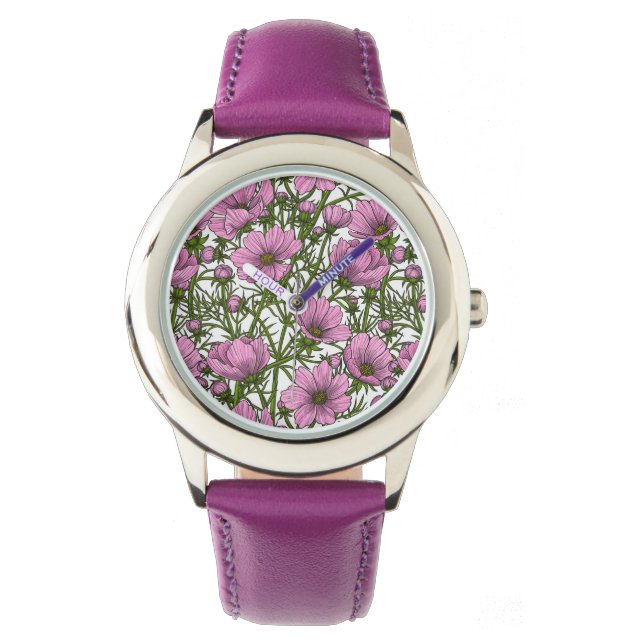 Montre Fleurs Cosmos roses (devant)