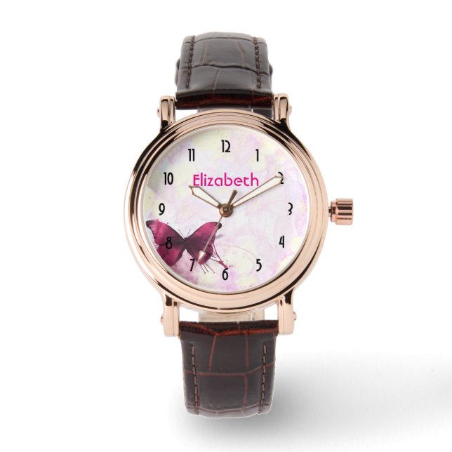 Montre Fleurs d'aquarelle à Customise de papillon (Recto)