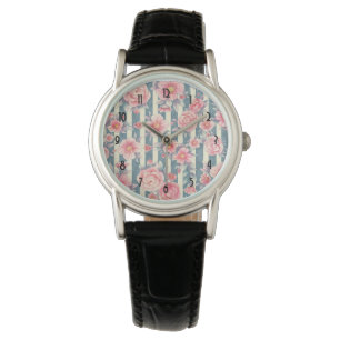Montre Fleurs d'aquarelle rose sur bandes