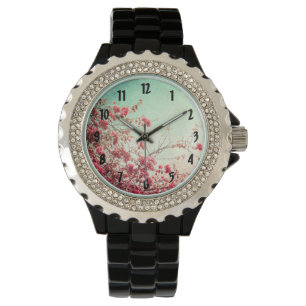 Montre Fleurs de cerisier Floral Rouge bleu bracelet