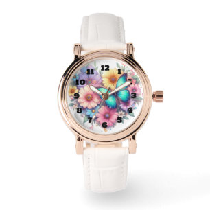 Montre Fleurs de marguerite avec un beau papillon