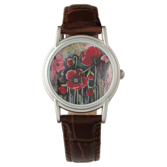 Montre Fleurs De Pavot En Aquarelle (devant)