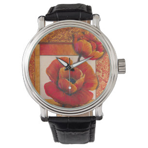 Montre Fleurs de pavot sur Tan et Arrière - plan orange