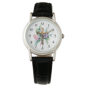 Montre Fleurs de printemps  Crucifix  Religieux