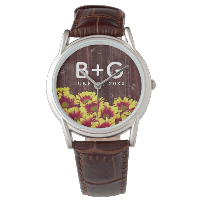 Montre Fleurs de soleil d'automne rustiques sur Mariage d (devant)