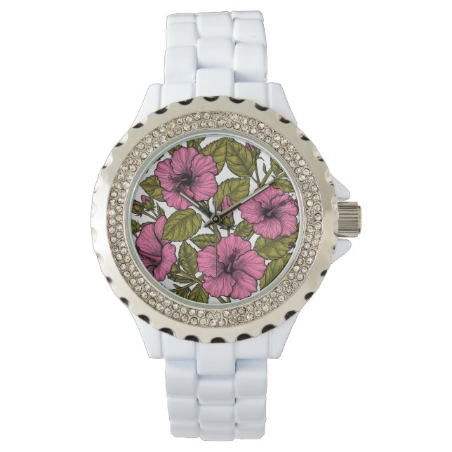 Montre Fleurs d'hibiscus roses (devant)