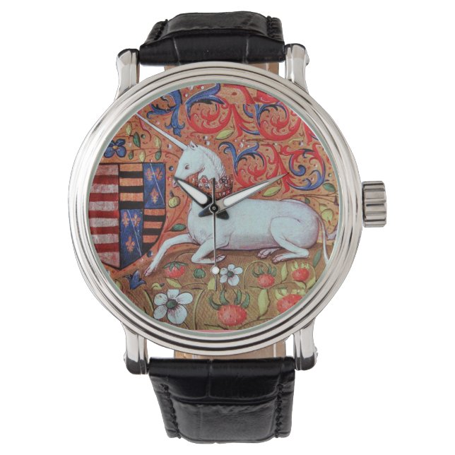 MONTRE FLEURS D'IMAGINAIRES UNICORNES ET MÉDIÉVAUX, MOTIF (devant)