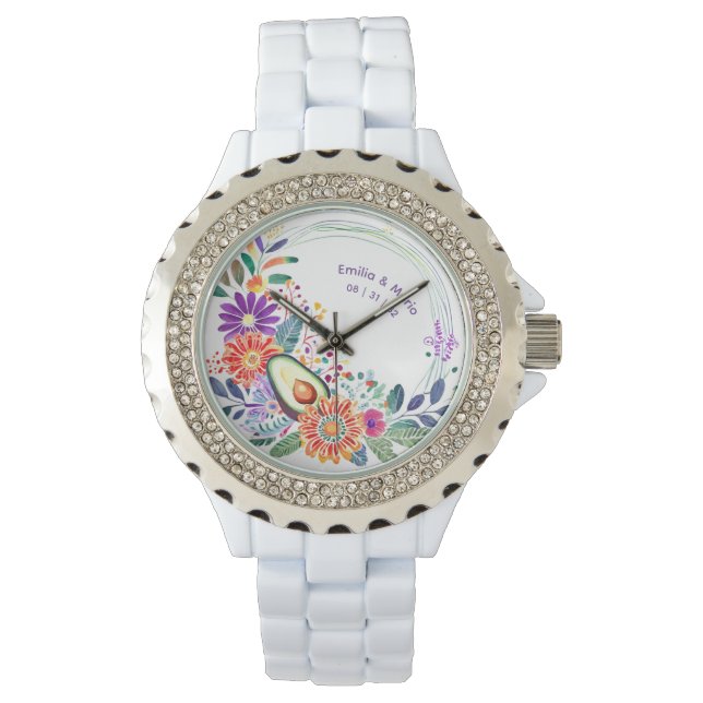 Montre Fleurs Folkart FIESTA Avocado personnalisé (devant)