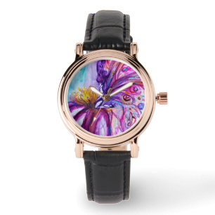 MONTRE FLEURS MORTES BLANCHES EN ROSE, PARKLES D'OR