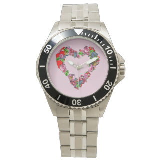 Montre Fleurs multicolores vintages arrière - plan rose c